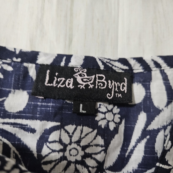 Lyza Byrd Navy Floral Ruffle Top Size Large 100% Cotton - Picture 4 of 7